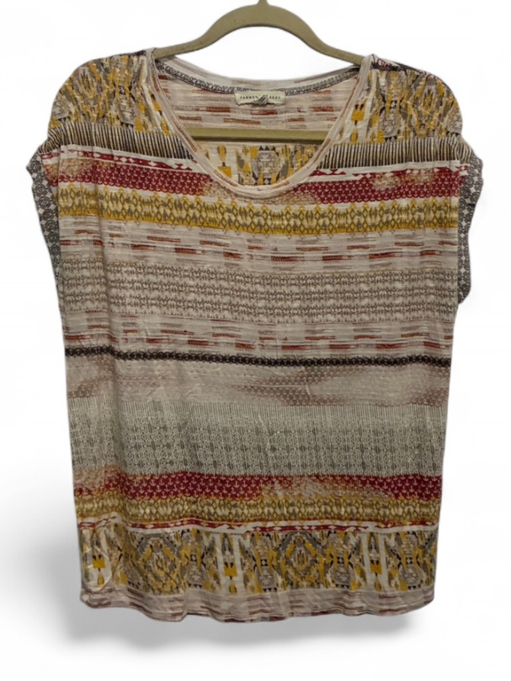 Farmers Market Short Sleeve Boho Patterned Knit Top - Yellow & Red